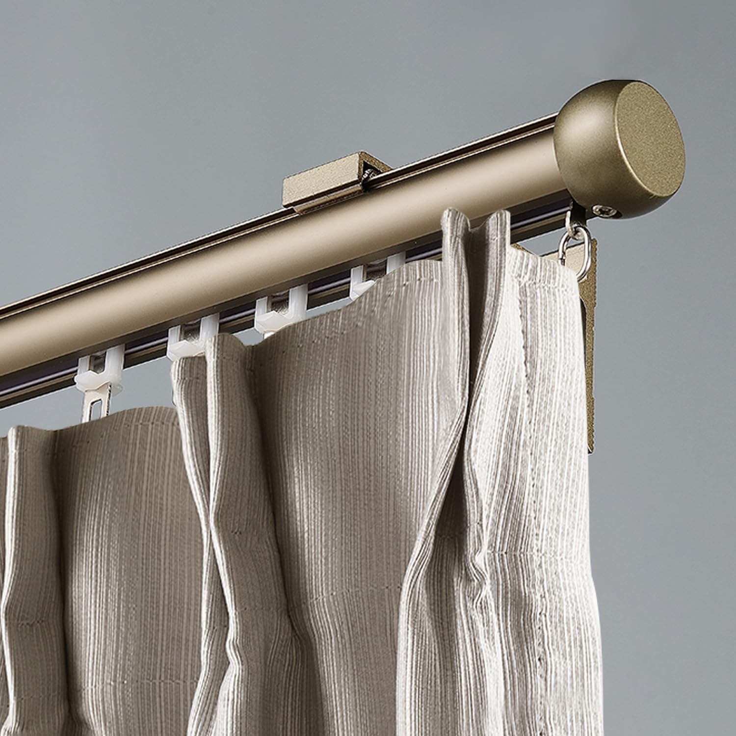 Bastoni per tende resistenti, 1,7 m, per tende oscuranti e tende, testa Ruyi, facile installazione, ideale per finestre, elegante finitura color champagne