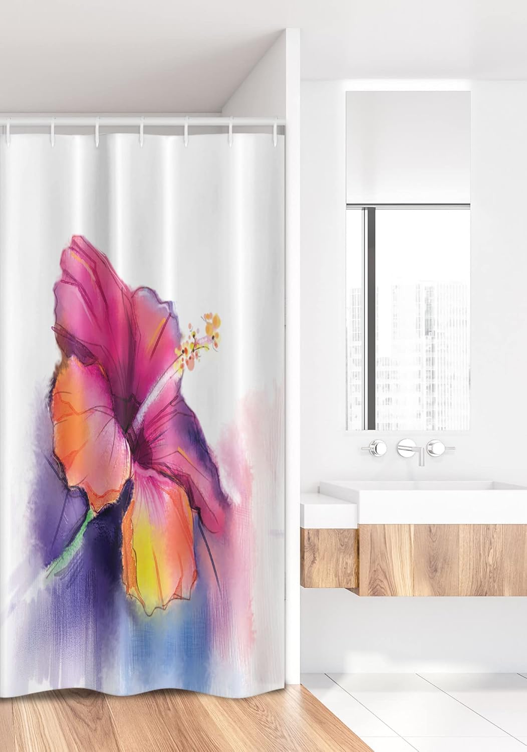 Ambesonne Flower Stall Shower Curtain, Hibiscus Flower in Pastel Abstract Colorful Romantic Petal Pattern Art Print, Fabric Bathroom Decor Set with Hooks, 36" W x 72" L, Pink Tones