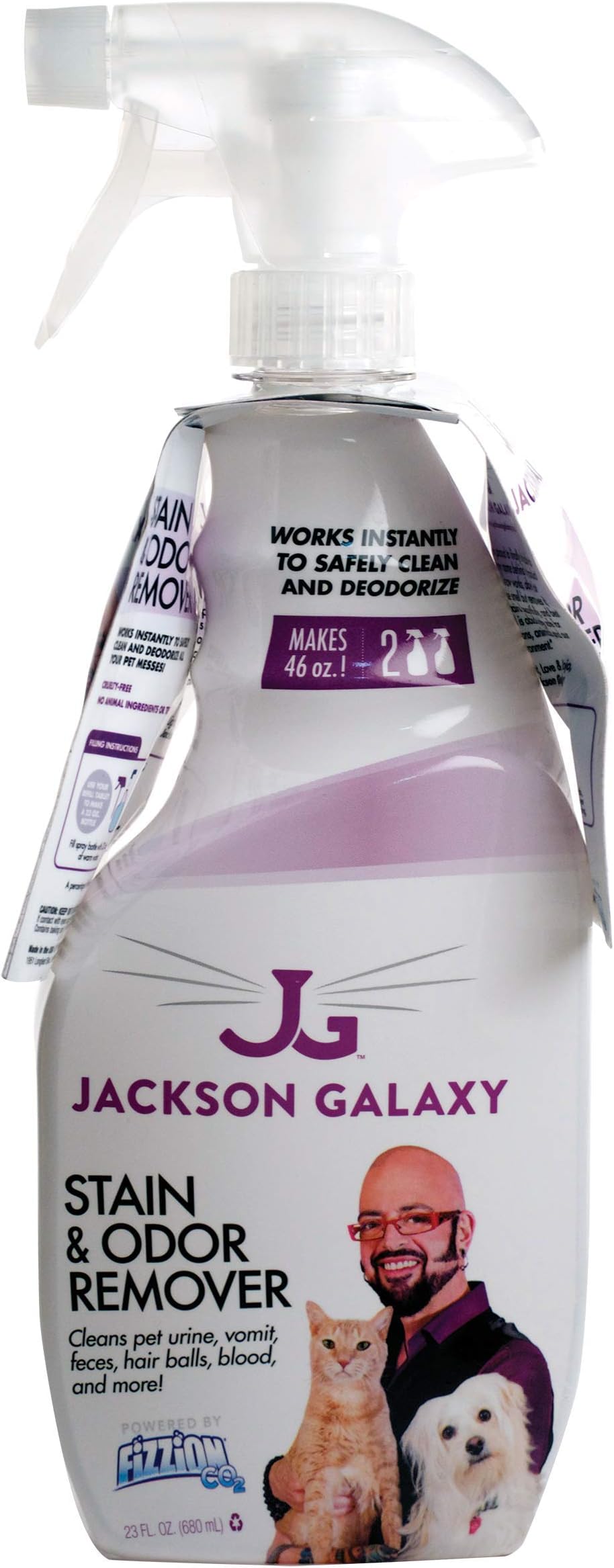 Jackson Galaxy Pet Stain and Odor Eliminator by Fizzion - Removes Pet Urine and Feces Safely With The Professional Cleaning power Of CO2 23oz Spray Bottle with 3 Refill Tablets