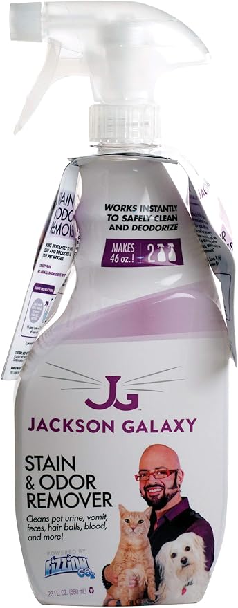 Jackson Galaxy: Stain & Odor Remover - Pet Urine Remover - 23 oz bottle - 2 Fill Tablets Included - Eliminates Pet Stains & Odors Quickly - Works On Multiple Surfaces - Non-Toxic Formula
