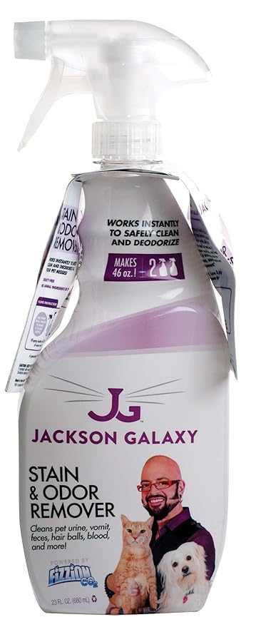Jackson Galaxy Pet Stain and Odor Eliminator by Fizzion - Removes Pet Urine and Feces Safely with The Professional Cleaning Power of CO2 23oz Spray Bottle with 3 Refill Tablets