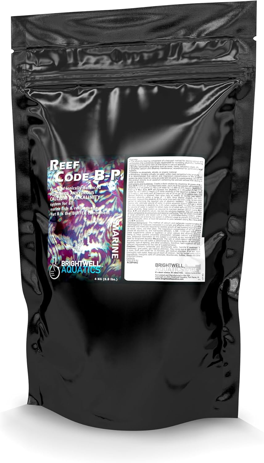 Brightwell Aquatics Reef Code B-P Alkalinity Buffer for Reef Aquariums Supports pH Stability Coral Growth Balanced KH No Phosphates or Silicates Use with A-P, 4 kg