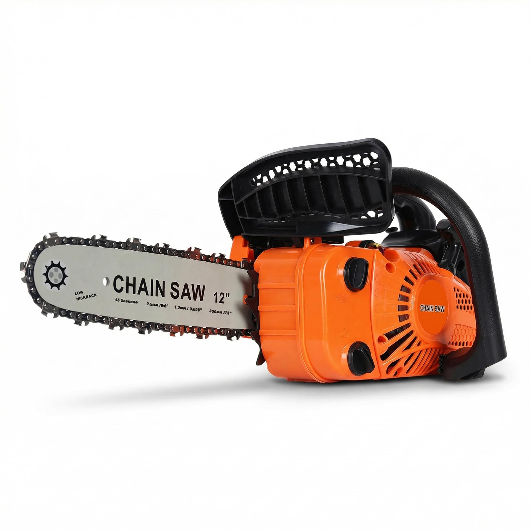 25.4cc Petrol Chainsaw, 2 Stroke Top Handle Gas Chainsaw, 12 Inch Portable Handheld Logging Saw, Lightweight One Hand Use, Automatic Oiler, Home Small Garden Wood Cutting (Orange)