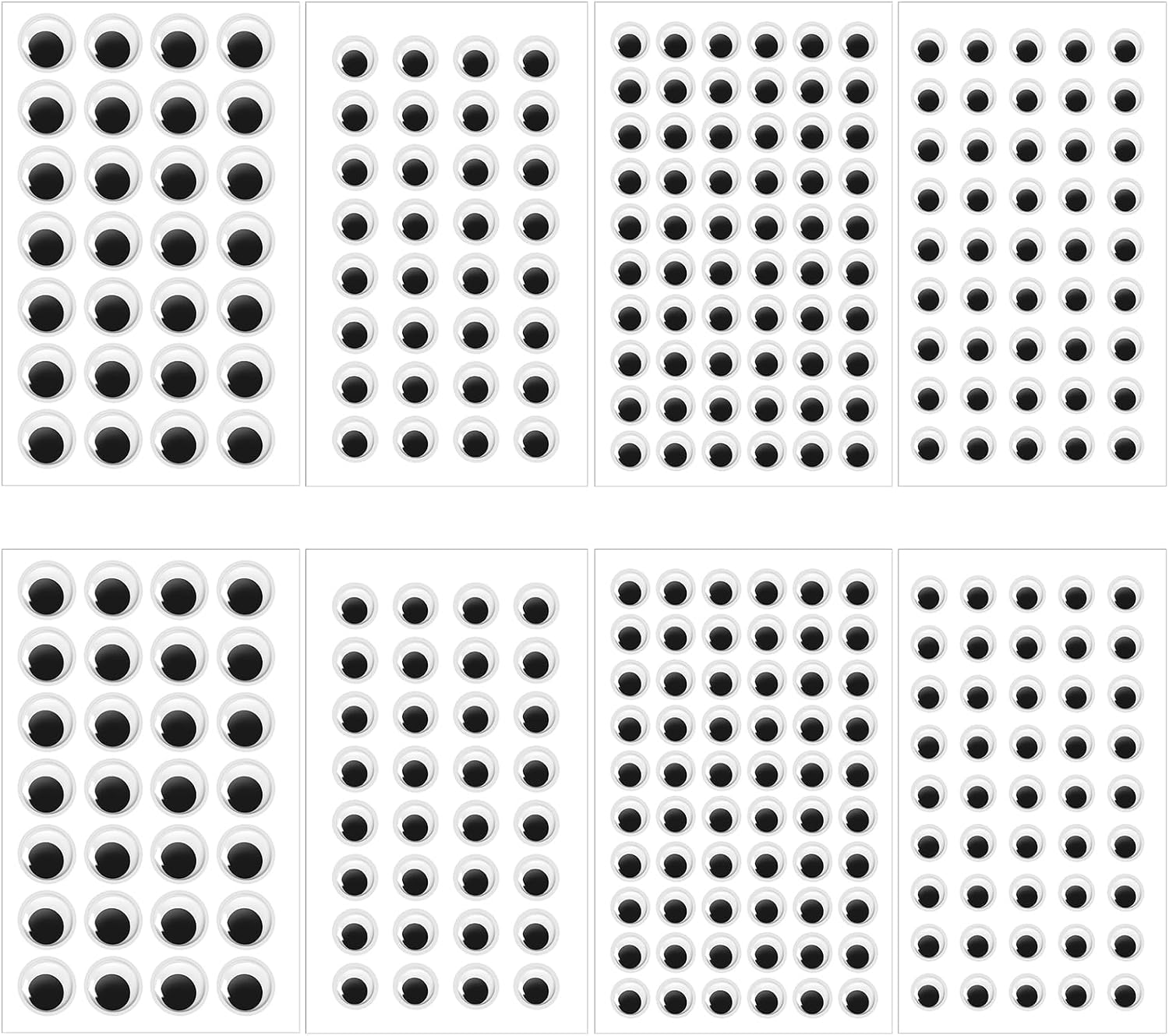 Ymapinc 8 Sheets Googly Eyes Self Adhesive Stickers - 8mm 10mm 12mm 15mm Eye Stickers for Handmade Crafts Making DIY, Assorted Small Googly Eyes Sizes Easy Peel & Stick Eyeballs - 330pcs
