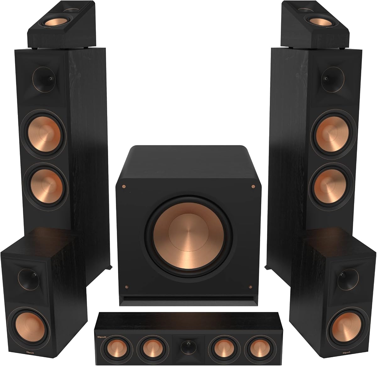 Klipsch 5.1.2 Ebony System - Model RP-8000F II, RP-404C II, RP-600M II, RP-500SA II, RP-1600SW