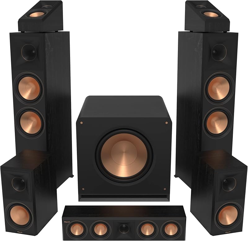 Klipsch 5.1.2 Ebony System - Model RP-8000F II, RP-404C II, RP-600M II, RP-500SA II, RP-1600SW