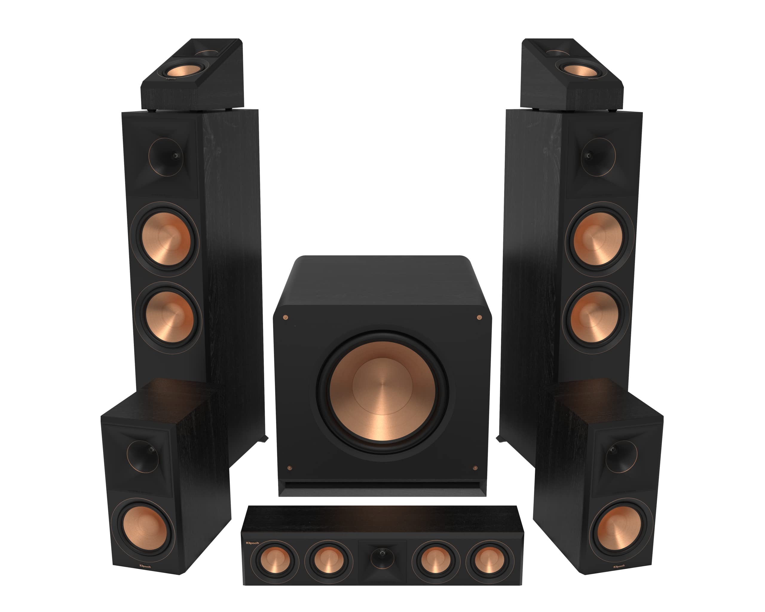 Klipsch 5.1.2 Ebony System - Model RP-8000F II, RP-404C II, RP-600M II, RP-500SA II, RP-1600SW