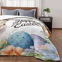 T&H XHome Easter Rabbits Flowers Eggs Quilt California King Luxury Quilted Comforter Bedspread-Thin Soft Cozy Reversible Stitched Lightweight Quilt Coverlet for All Season
