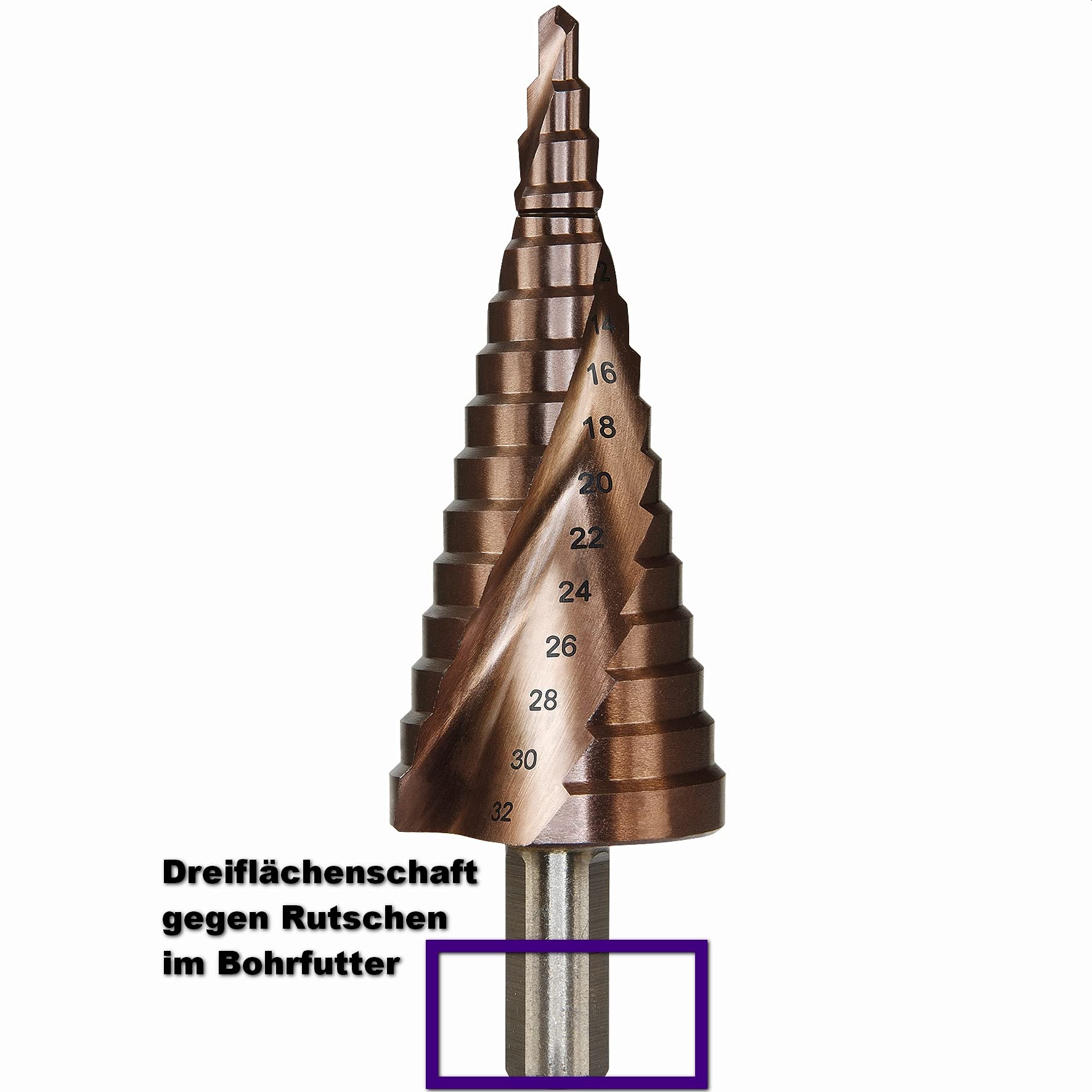 Proteco-Werkzeug® HSS Titan TIN TiZrN Zirkon - Juego de 3 brocas escalonadas profesionales para metal