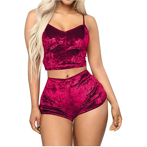 Women's Strappy Lingerie Deep V Sexy Lingerie Velvet Camisole Bow Shorts Set Bra Underwear Naughty Outfits