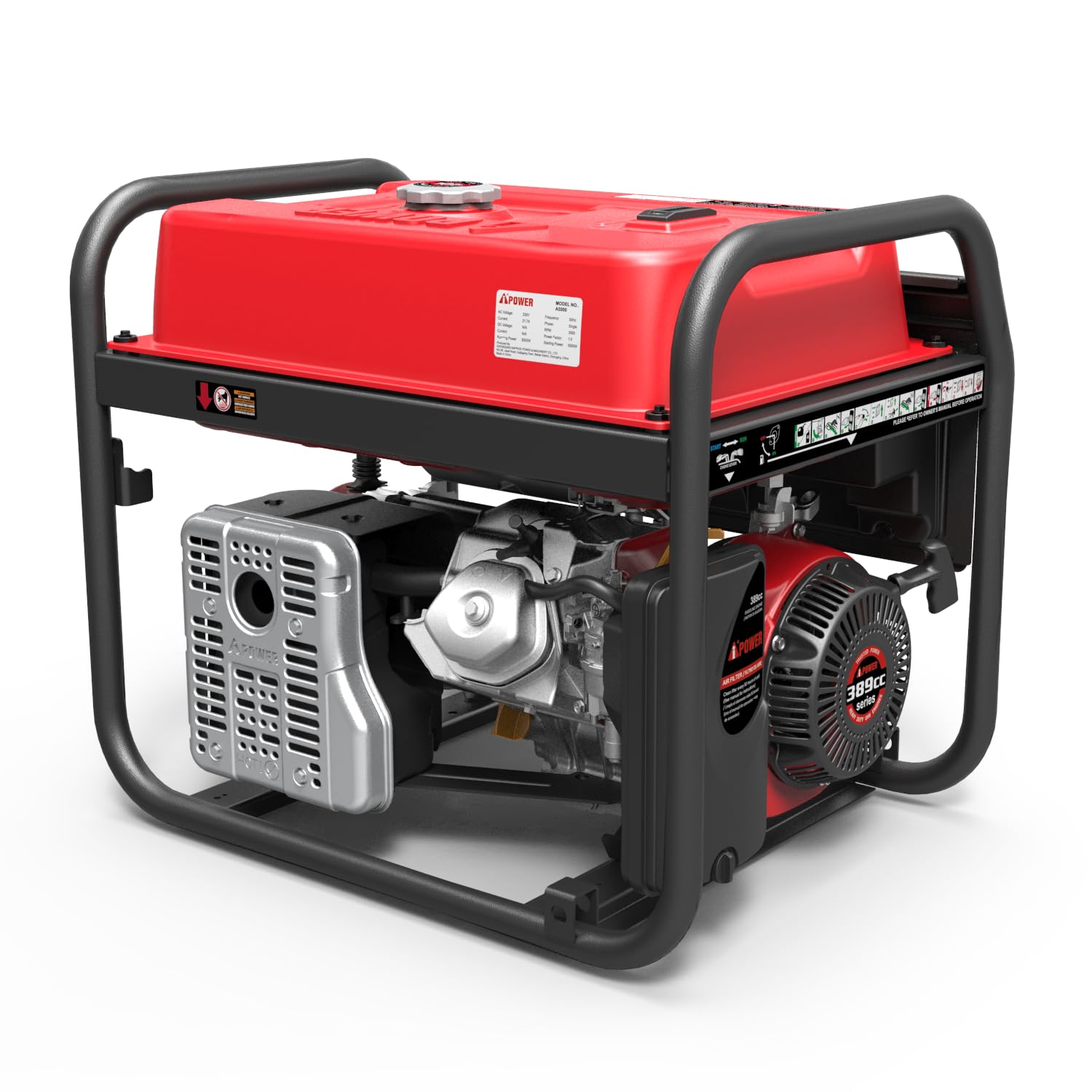 Generatore di Corrente a Benzina, 5000W Potenza Continua, 5500W Potenza di Picco, Serbatoio 40L-AIPOWER