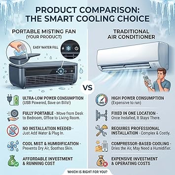 Small Portable Air Conditioner Fan, Wall Mount Air Conditioner No Drilling Ductless Mini Split AC Alternative, 6000mAh Battery Ice Mist Cooler for RV Garage Bedroom Indoor(Black)
