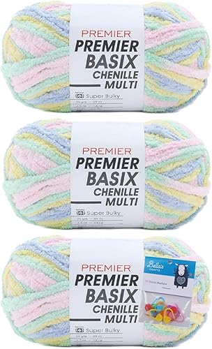 Miniatura 7 de Premier Yarns Basix - Ovillo de felpilla Brights, 5.3 onzas, peso súper voluminoso #6, paquete de 3 unidades con marcadores de puntada Bella's