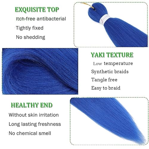 Miniatura 3 de Easy Braid - Cabello de trenzado azul preestirado de 26 pulgadas, paquete de 3 paquetes para trenzas de ganchillo con textura Yaki, ajuste al agua,