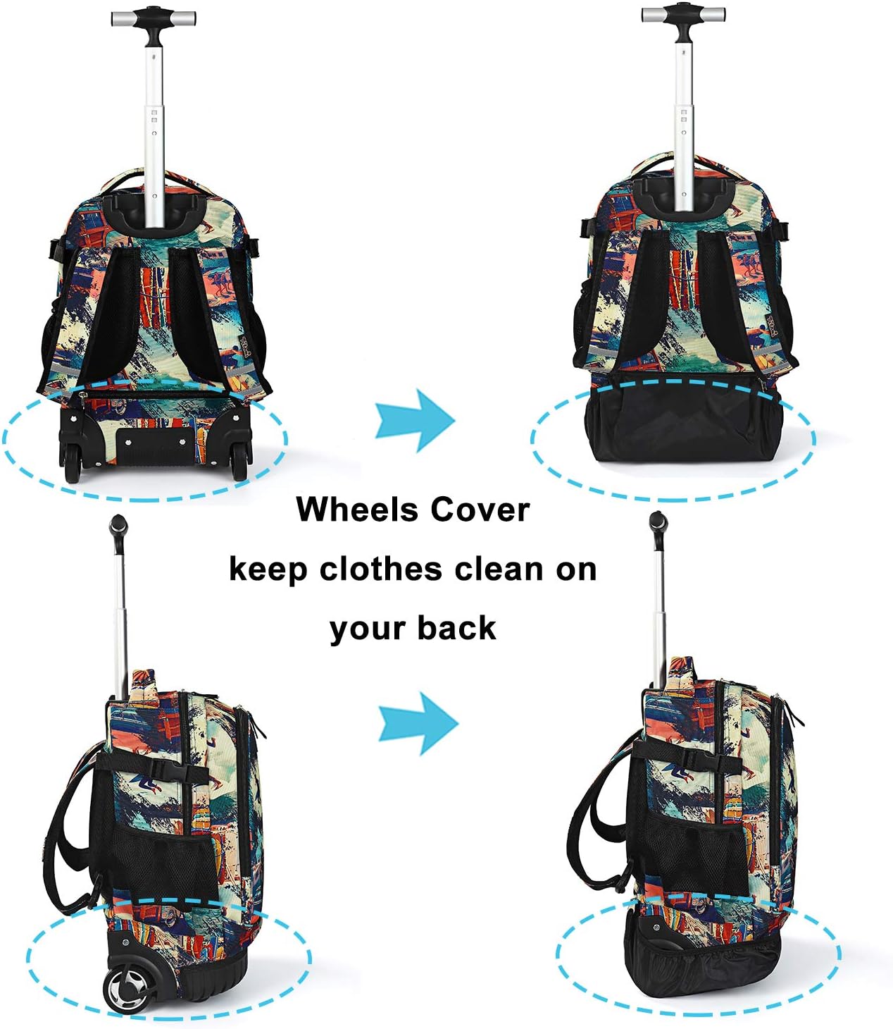 Tilami Rolling Backpack 19 inch Wheeled Cute LAPTOP Boys Girls Travel School Student Trip,Surfing - Image 4