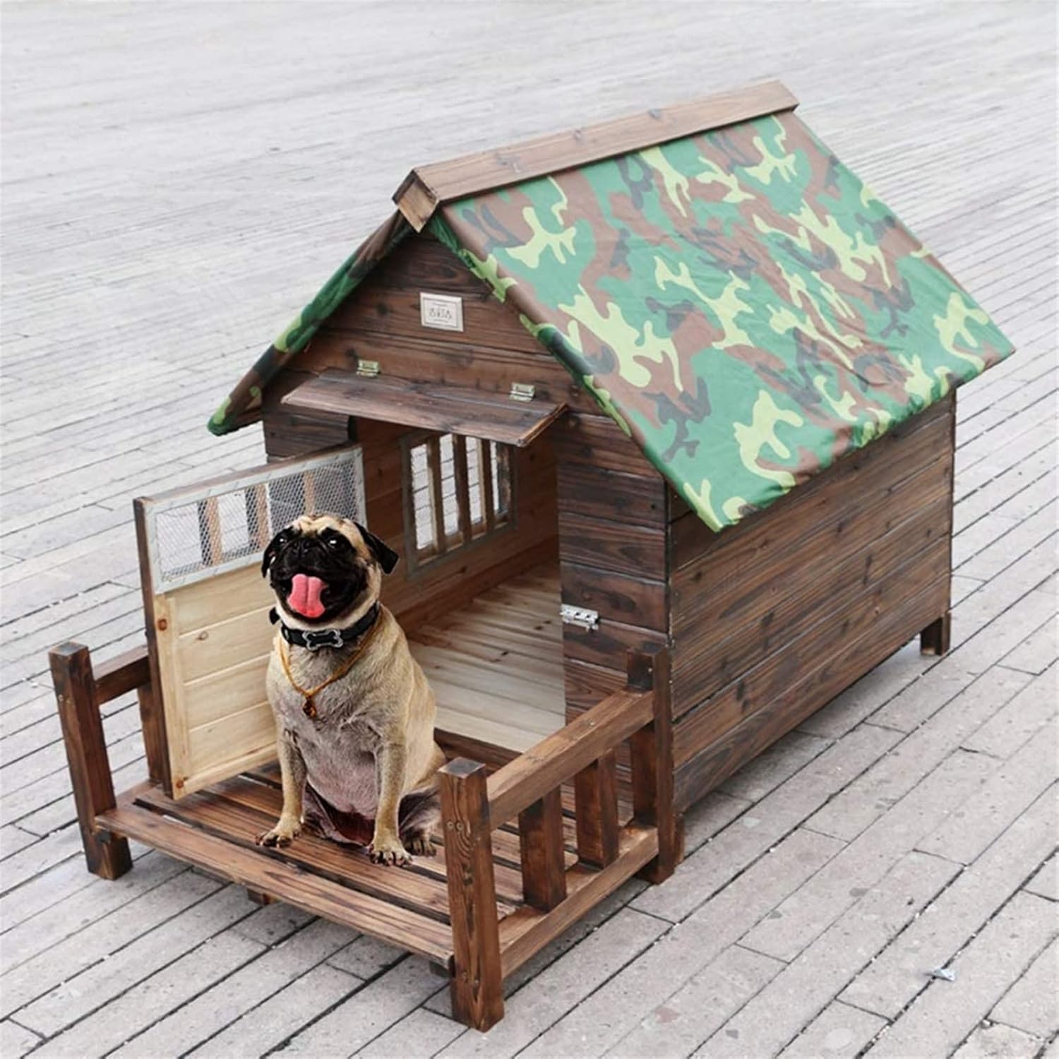 Dog House,Wooden Outdoor with Porch Door Windows Pet Log Cabin Kennel,Weather Resistant Waterproof with Removable Roof Home Pet Furniture,for Small Medium Large Animals (Size : XX-Large) ()