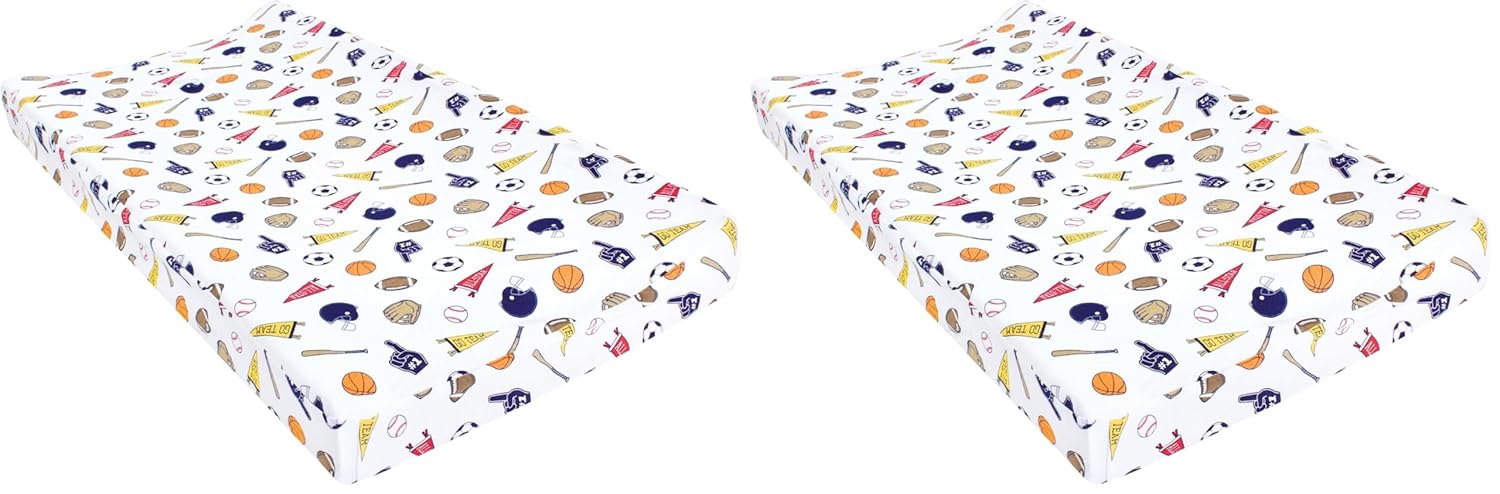 Hudson Baby Unisex Baby Changing Pad Cover, Sports Fan, One Size (Pack of 2)