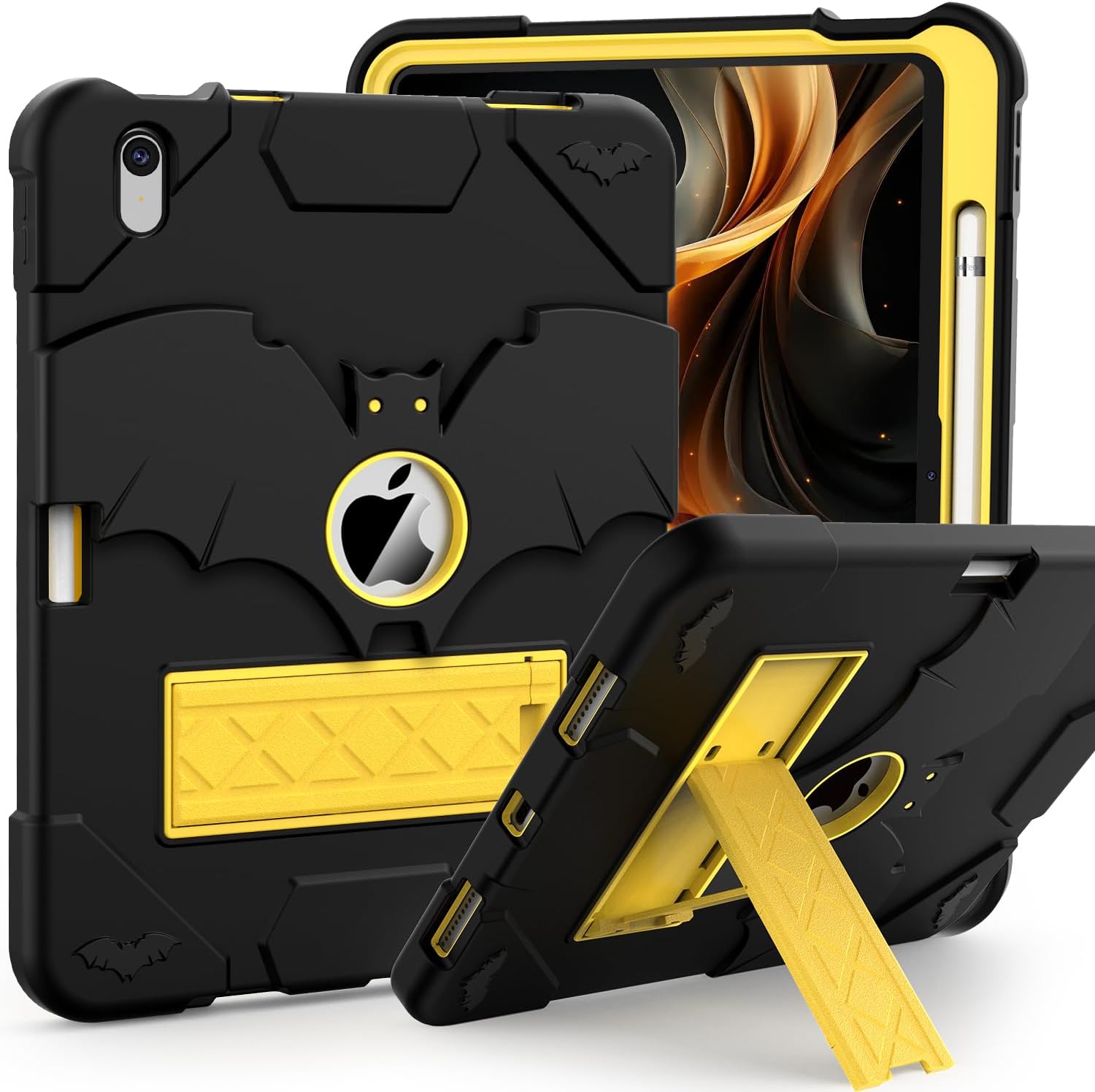 Case for iPad 11 inch (A16) 2025/10th Generation Case Kids 10.9 inch 2022, Slim Heavy Duty Shockproof Rugged Protective Cover with Built-in Stand for iPad 11th/10th for Kids, Black+Gold
