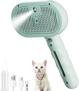 Cat Steam Brush, 3 In 1 Self Cleaning Pet Spray Hair Removal Comb Anti-Lost Pet Pendant, Cat Brush for Indoor for Shedding, Waterproof Grooming Brushes for Long Short Haired