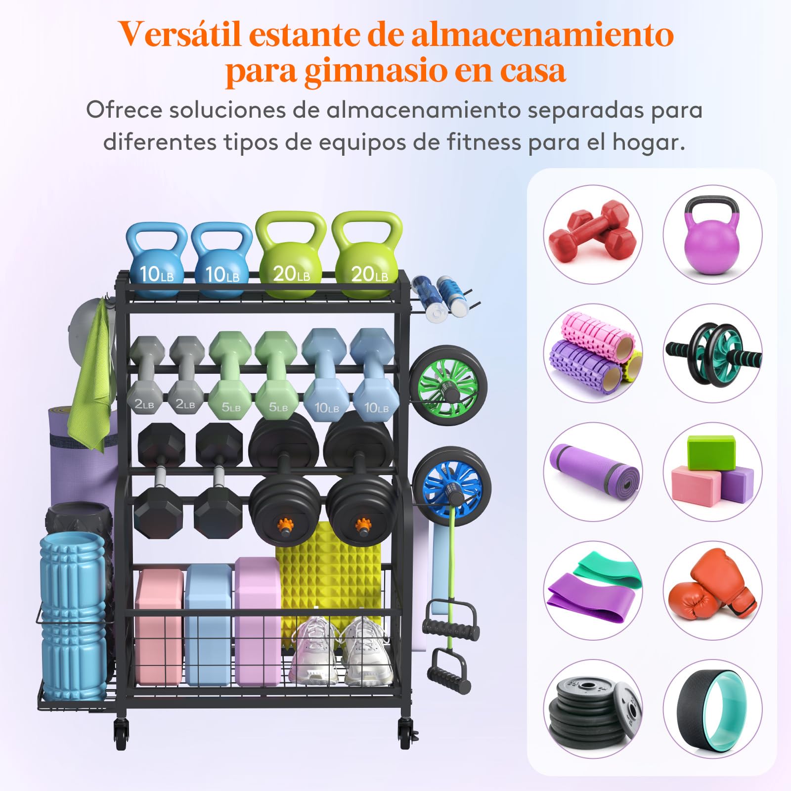 Lifewit Soporte Mancuernas para Gimnasio en Casa, Soporte Pesas, Estante Esteras Yoga, Almacenamiento para Entrenamiento Fuerza, Equipos Yoga, El Gimnasio de la Garaje, 91 cm de Altura, Medianos