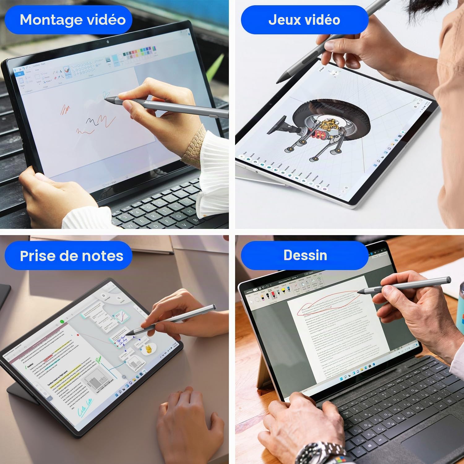 Stylet Surface - Surface Pen pour Surface Pro 12/11/10/9/8/X/7+/6/5/4/3/Surface 3, Surface Go 3/2/1, Surface Laptop/Studio/Book 4/3/2/1 avec Bouton Gomme, Palm Rejection, 4096 Pression
