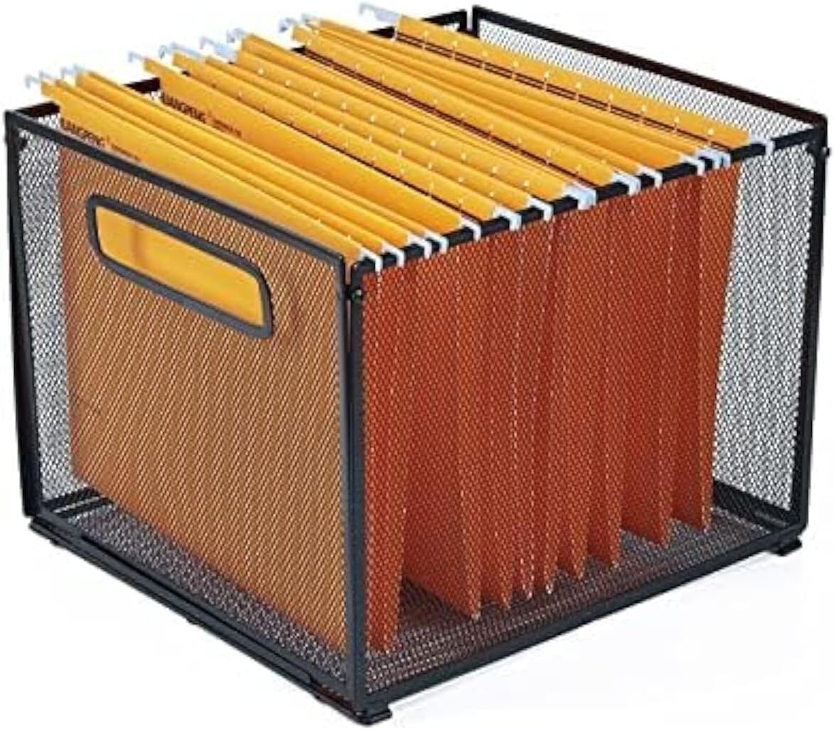 Letter Size Hanging Folder Organizer,Metal Mesh Hanging File Folder Box,Office File Baskets,Black
