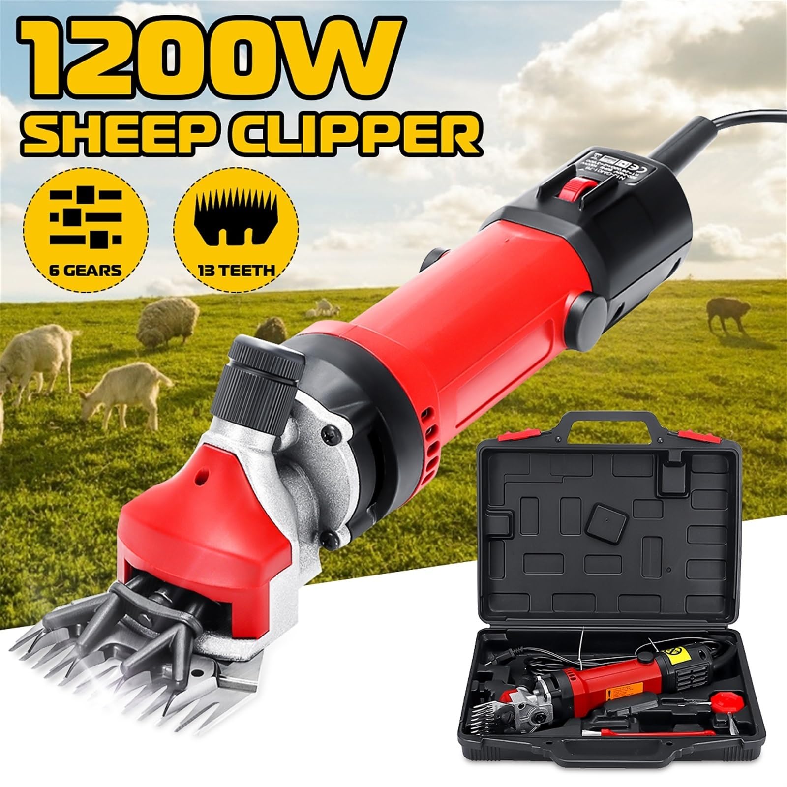 Tijeras eléctricas for ovejas de 1200w, Cuchillo Recto de 13 Dientes, Ajuste de Afeitado de Lana de montaña, Herramienta de Corte de Empuje, cortadora de Pelo for Mascotas(Inverter 1500W)