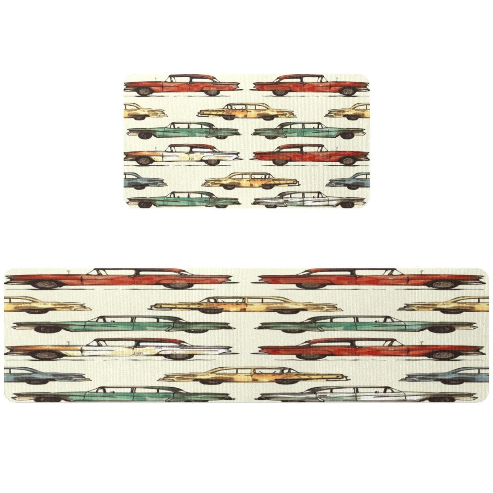 Tapis de cuisine antidérapants et lavables lot de 2 rétro