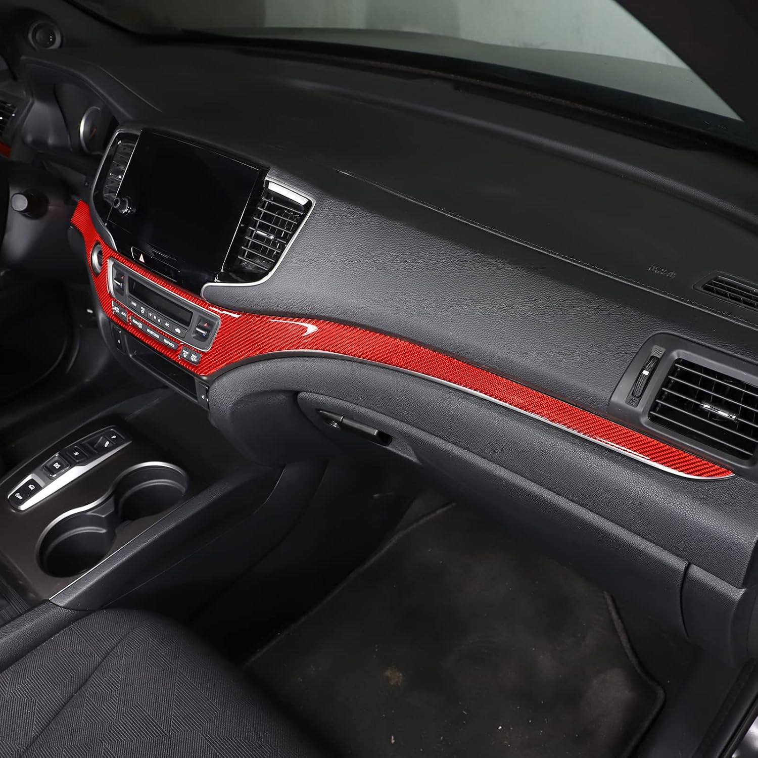 Center Console Panel Strip Trim for Honda Pilot 2016-2022, Carbon Fiber Automotive Center Consoles Cover Decals Protector Interior Accessories, Red