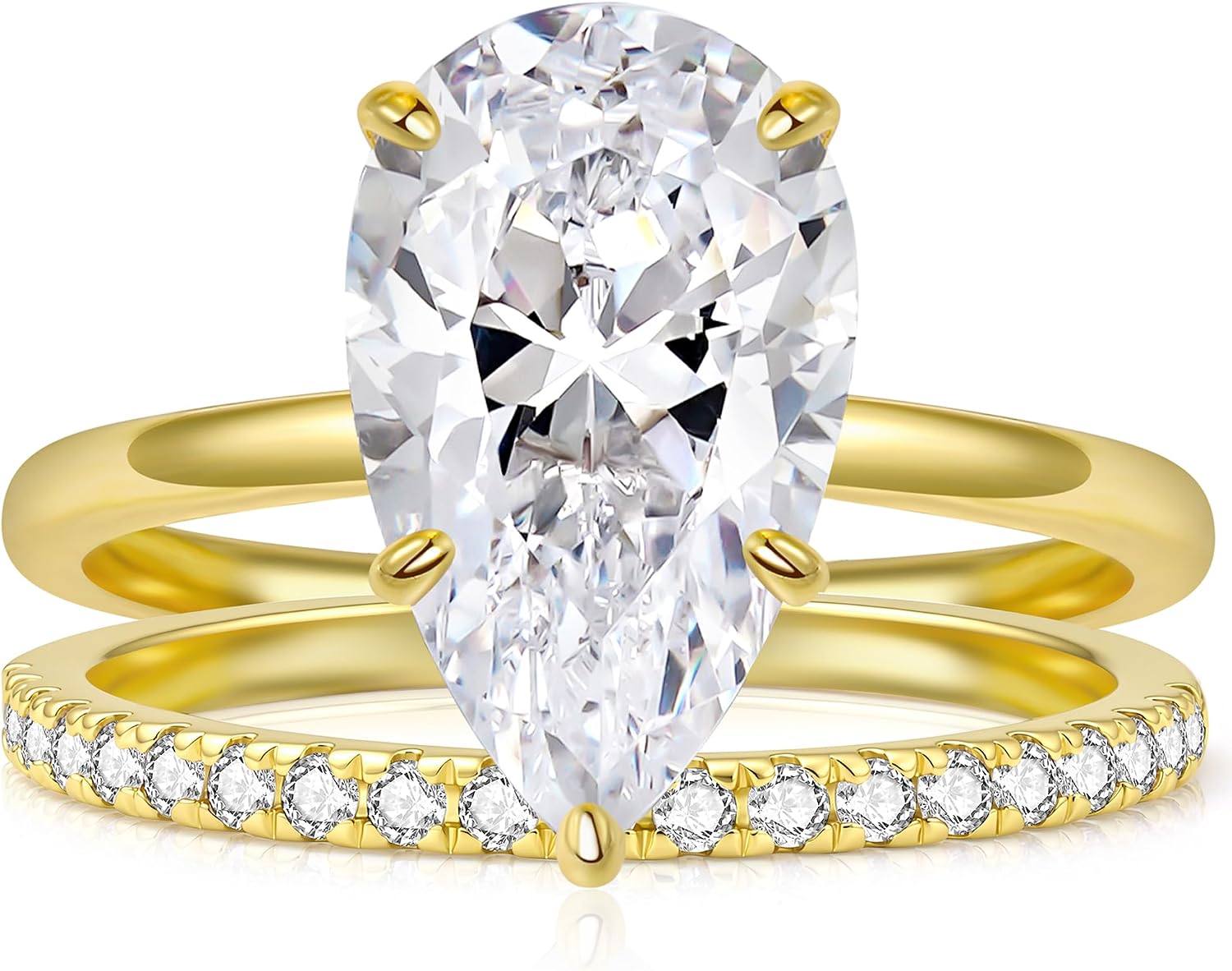 5CT Elongated Pear Shaped Cut Engagement Ring Set for Women, Wedding Promise Cubic Zirconia Band, 14K Gold/White Gold Plated Stackable Bridal Eternity Rings, Size 5-9