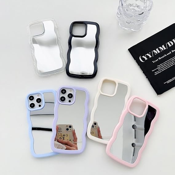 for iPhone 13 Pro Mirror Phone Case,Cute Curly Wave Frame Shape Soft Silicone Aestheic Shockproof Protective Phone Cases for Women Girls Teens(iPhone 13 Pro,Clear)