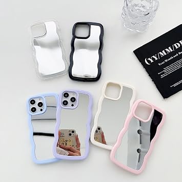 for iPhone 13 Pro Mirror Phone Case,Cute Curly Wave Frame Shape Soft Silicone Aestheic Shockproof Protective Phone Cases for Women Girls Teens(iPhone 13 Pro,Clear)