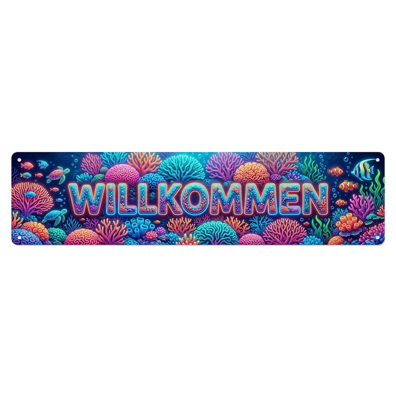 Neon Underwater Coral Reef Welcome Metal Tin Sign