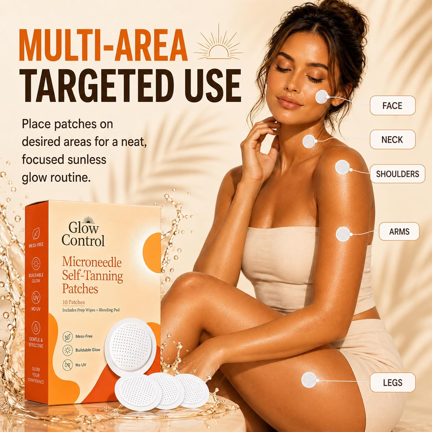 Sun Free Glow Microneedle Patch, Self Tanning Patches for Face & Body Travel, Sunless Microdart Tan Patches for Women & Men, Natural-Looking Bronze Glow, No-Mess, All Skin Types