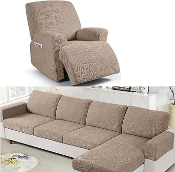 Ruaozz Recliner Chair Covers +Couch Cushion Covers, Khaki