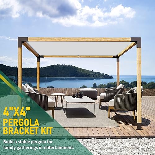 Miniatura 6 de Kit de pérgola 4x4, soportes para pérgola de 3 vías de ángulo recto y base de poste con recubrimiento de polvo negro, tamaño modular, carpintería de