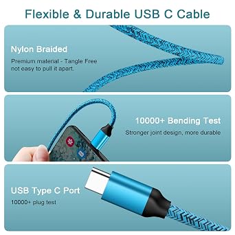 USB C Charger Cable, 2Pack 6FT Samsung Phone Charger Cable Fast Charging