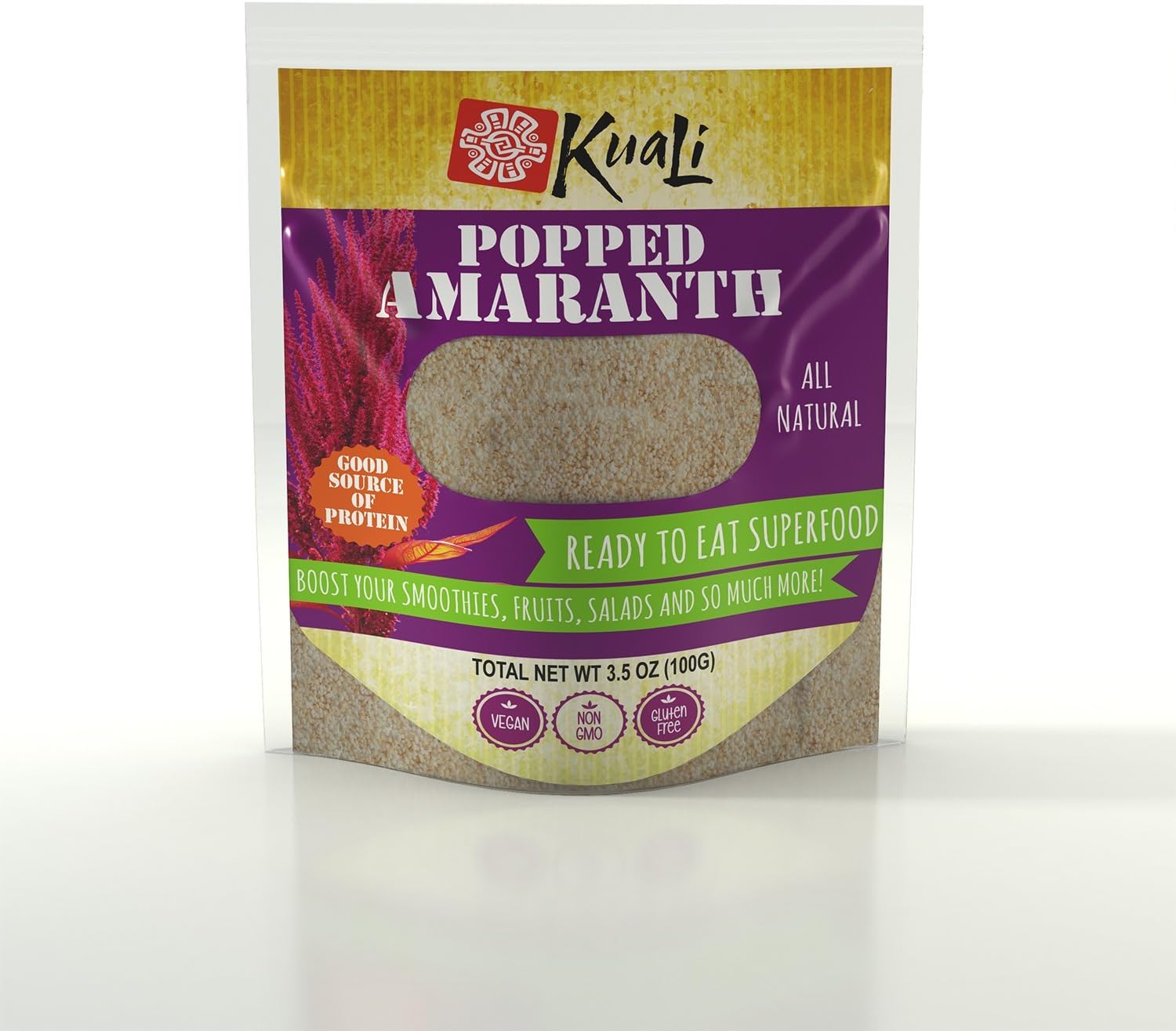Kuali Popped Amaranth - Puffed Amaranth - All Natural - Amaranto Reventado - Kiwicha - Rajgira - Alegria - Vegan - Complete Protein - Breakfast Cereal - Gluten Free