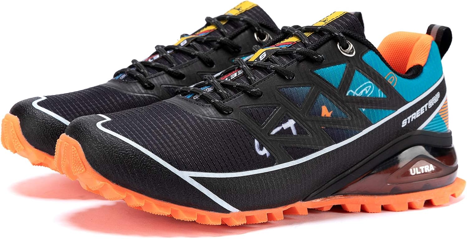 Kricely Men's Trail Running Shoes Fashion Sneakers for Men Tennis Cross Training Shoe Casual Walking Footwear Orange Black