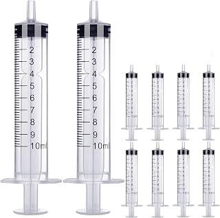 10 Packs Plastic Syringe with Measurement, No Needle Suitable for Scientific Labs, Measuring, Watering, Refilling (10ml)