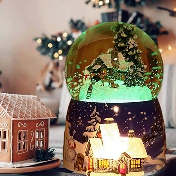 Snow Globe Christmas Music Box, Christmas Snowhouse Crystal Ball Music Box, Christmas Tree Music Box, Luminous Automatic Snow Music Box, Rotatable for Christmas, Anniversary, Birthday, Present