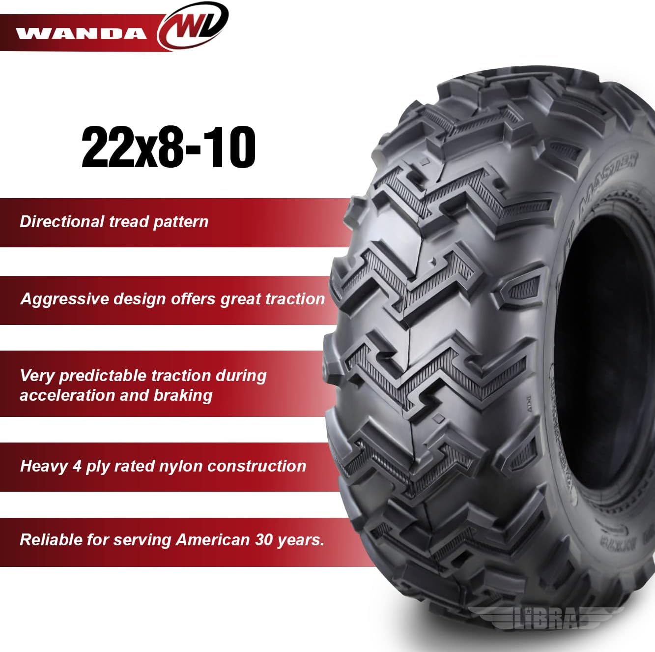 WANDA ATV UTV Tire 22X8-10 22x8x10 4PR P306-10103