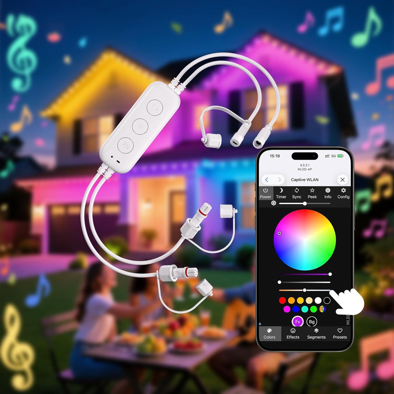 WLED Controller for GOVEE Permanent Outdoor Lights(Modal：H705D,H705E,H705F),WLED ESP32 Programmer12-36V, IP67 Waterproof Dual Output Light Controller,Does NOT Support Original Brand App(W001)