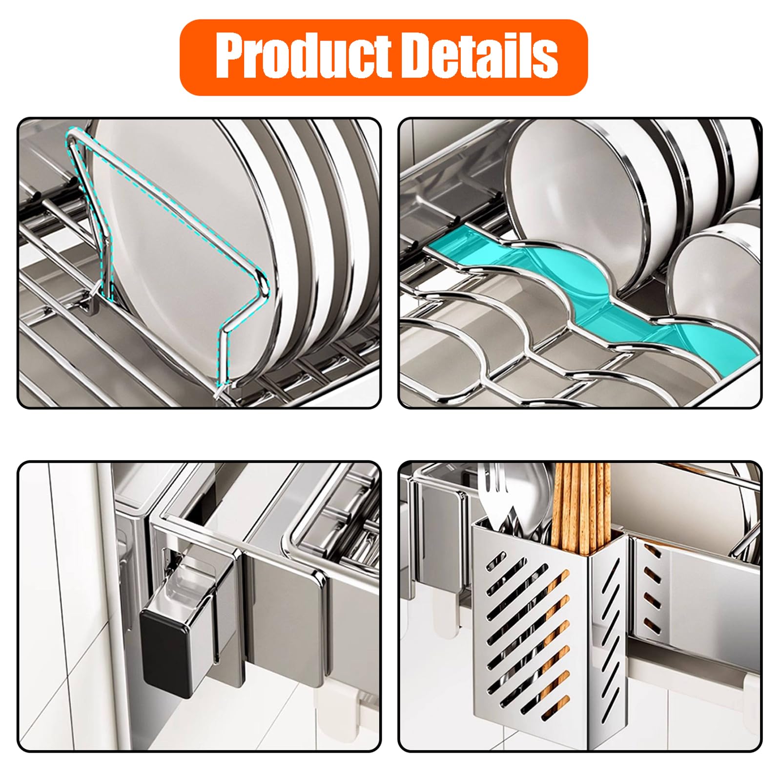 Escurridor de Platos de Pared, Rejilla de Secado de Platos de Pared, escurridor de Platos Colgante, escurridor de Almacenamiento de Platos con Bandeja de Goteo, Ahorra Espacio, para Platos,