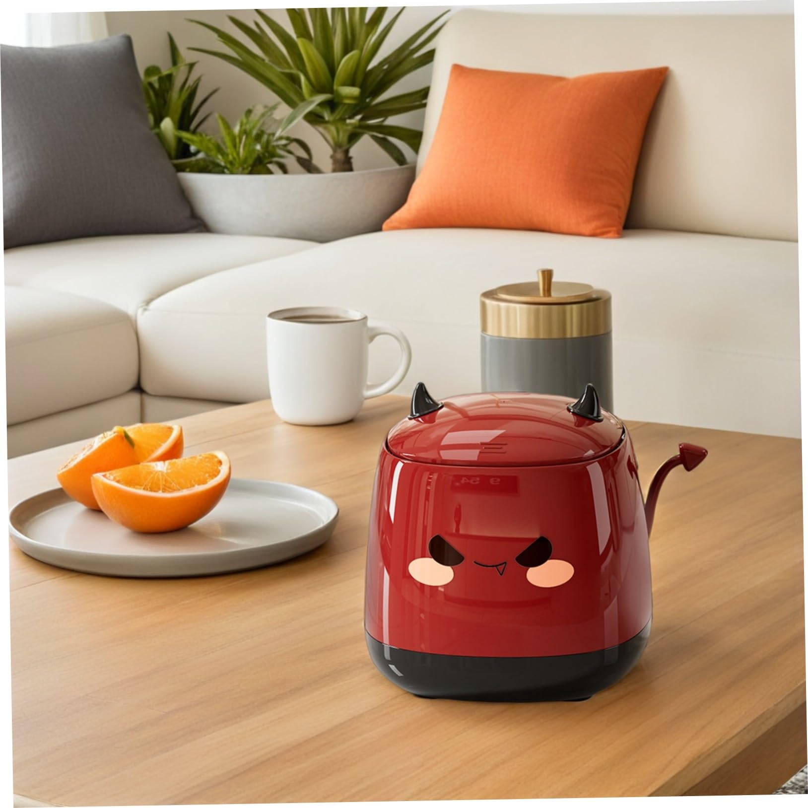 STOBAZA Mini Desktop Trash Can mit Deckel Kompakter Leiser Tischabfalleimer für Büro Schlafzimmer Büro Süßer Roter Platzsparende für Schreibtisch und Arbeitsbereich
