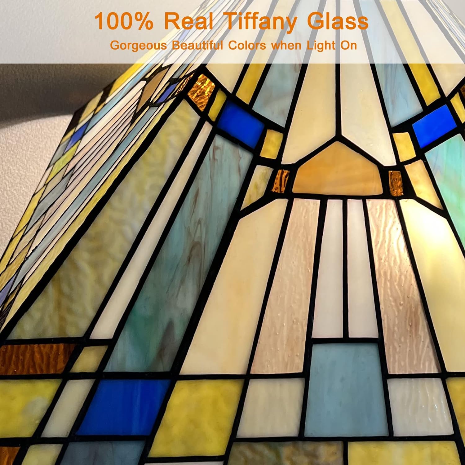 Capulina Tiffany Lamp Stained Glass Floor Lamp 2-Light 16X16X63 Inches Yellow Blue Antique Tiffany Style Standing Floor Lamp for Living Room Bedroom Home Office