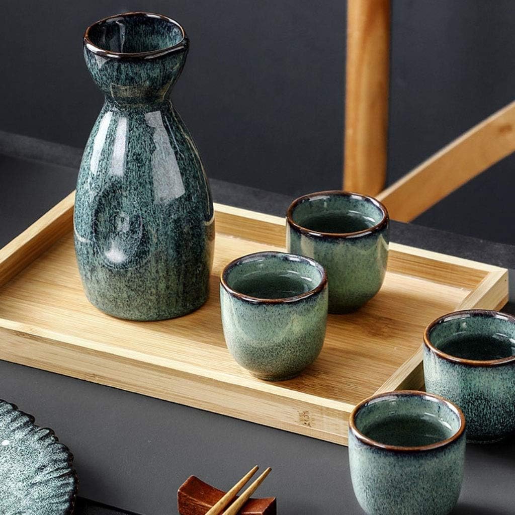 Sake Cup 6 Piece Set of Fog Green Sake Set Handicraft Wine Glass Vintage Ceramic Sake Cup Cold/hot/Tea/Sake Cup Sake Set Sake Pots