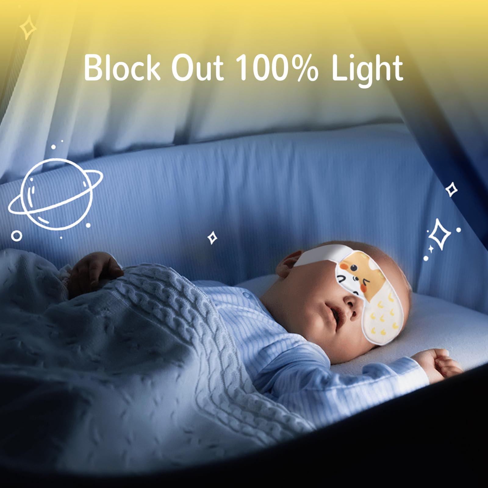 Masque de sommeil 100 % soie pour enfant, sangle Velcro extra large réglable, 100 % bloc de lumière, essentiel de voyage, pour avion et voyage en voiture. Masques pour les yeux pour enfants doux et
