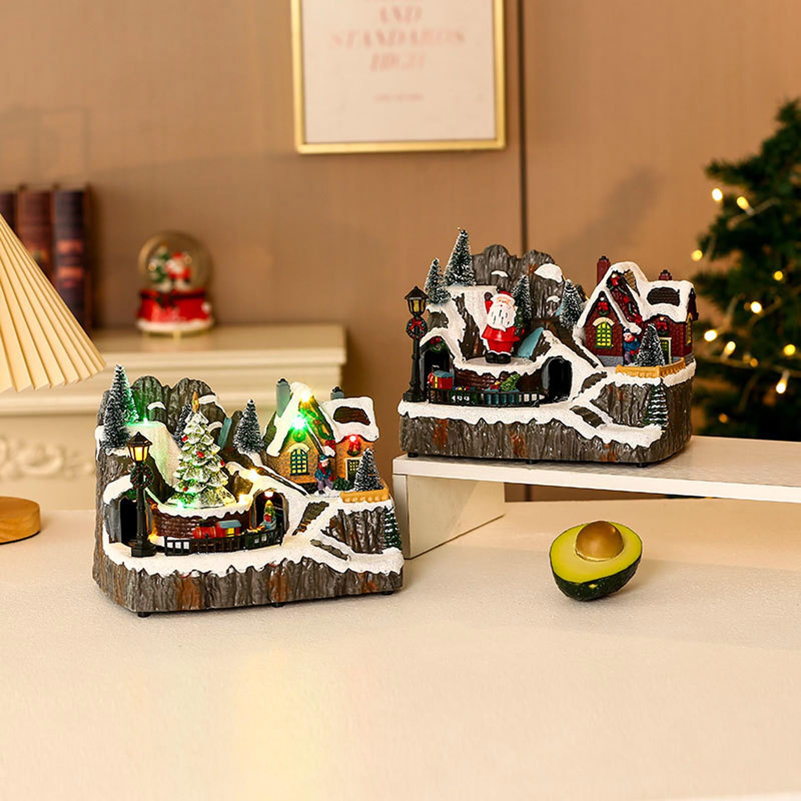 Figura de casa de pueblo navideño resina decorativa escultura suministros para interiores al aire libre jardín patio fiesta decoración