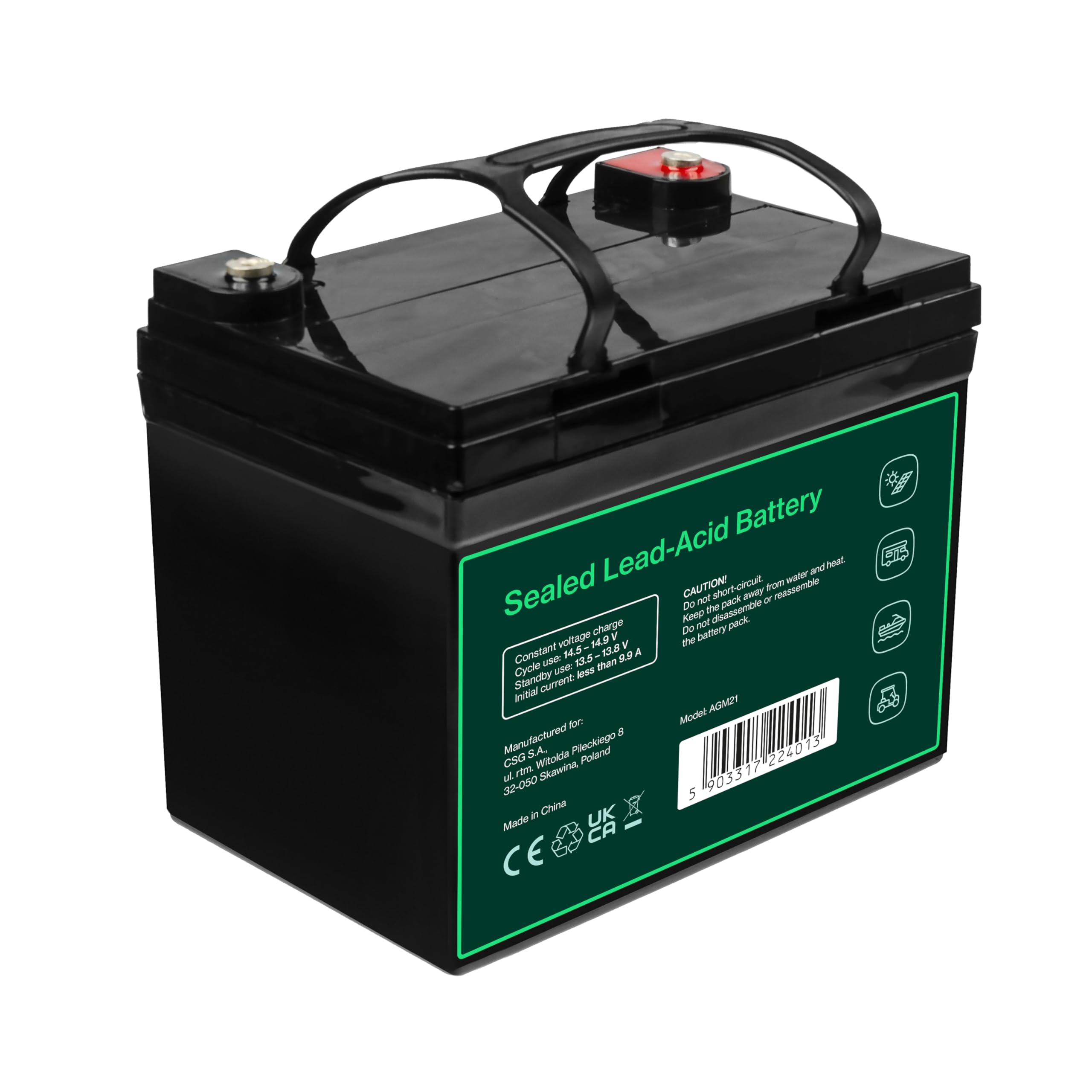 GreenCell® Batteria AGM 12V 33Ah al piombo accumulatore sigillata VRLA Senza manutezione ricaricabile Batterie di ricambio ermetica | Fotovoltaico | Barca | Sedia a rotelle | Solari | Camper | Camping